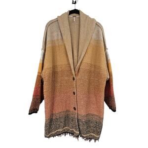 FREE PEOPLE XS SUNSET OVERSIZE KNIT FRIGE LONG SEEVE BUTTON FRONT CARDIGAN